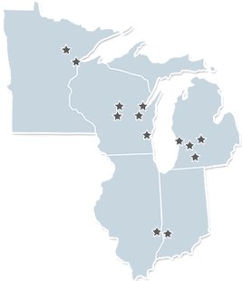 A map showcases current properties owned by Midwest Communications. A map showcases current properties owned by Midwest Communications.