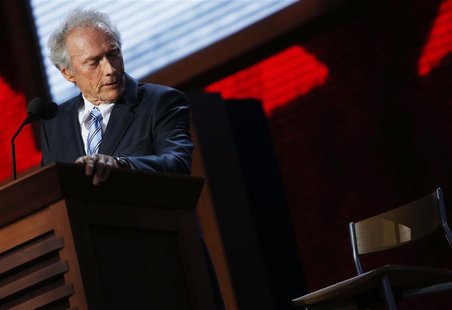 Actor Clint Eastwood addresses an empty chair and questions it as if it is U.S. President Obama, as he endorses Republican presidential nomi Actor Clint Eastwood addresses an empty chair and questions it as if it is U.S. President Obama, as he endorses Republican presidential nomi