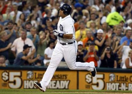 Detroit Tigers 3B Miguel Cabrera, who hit two home runs, including a grand slam, to help pace Detroit's 12-2 win over Oakland at Comerica Park on Tuesday, September 18, 2012 (REUTERS) Detroit Tigers 3B Miguel Cabrera, who hit two home runs, including a grand slam, to help pace Detroit's 12-2 win over Oakland at Comerica Park on Tuesday, September 18, 2012 (REUTERS)