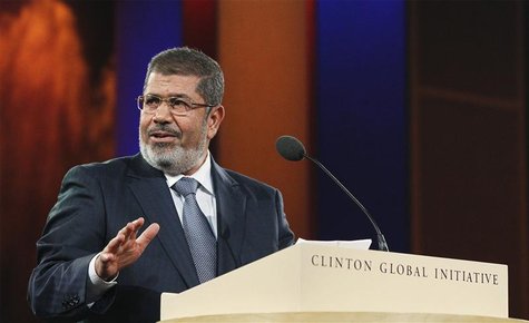 Egyptian President Mohamed Mursi speaks during the final day of the Clinton Global Initiative 2012 (CGI) in New York September 25, 2012. The Egyptian President Mohamed Mursi speaks during the final day of the Clinton Global Initiative 2012 (CGI) in New York September 25, 2012. The