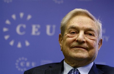 Soros Fund Management Chairman George Soros smiles before his speech at the Central European University in Budapest, November 3, 2011. REUTE Soros Fund Management Chairman George Soros smiles before his speech at the Central European University in Budapest, November 3, 2011. REUTE