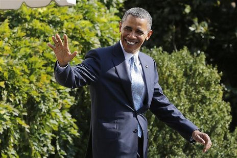 U.S. President Barack Obama waves as he departs for travel to Nevada and Colorado, from the White House in Washington, September 30, 2012. R U.S. President Barack Obama waves as he departs for travel to Nevada and Colorado, from the White House in Washington, September 30, 2012. R