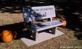 The family of murder victim Thomas Wick of Howard dedicated this bench in his memory Saturday, September 29, 2012. (courtesy of FOX 11). The family of murder victim Thomas Wick of Howard dedicated this bench in his memory Saturday, September 29, 2012. (courtesy of FOX 11).