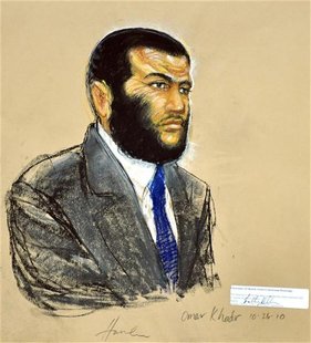 A courtroom sketch shows defendant Omar Khadr, a native of Toronto, Canada, listening to testimony during his sentencing hearing at the Guan A courtroom sketch shows defendant Omar Khadr, a native of Toronto, Canada, listening to testimony during his sentencing hearing at the Guan
