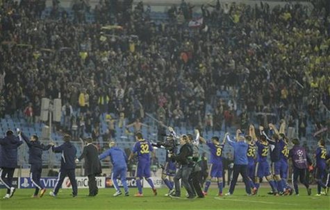 BATE Borisov's players, staff and supporters celebrate victory over Bayern Munich after their Champion's League Group F soccer match in Mins BATE Borisov's players, staff and supporters celebrate victory over Bayern Munich after their Champion's League Group F soccer match in Mins