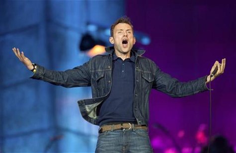 Damon Albarn from British band Blur performs as part of the London 2012 Olympic Games closing celebrations at Hyde Park, London, August 12, Damon Albarn from British band Blur performs as part of the London 2012 Olympic Games closing celebrations at Hyde Park, London, August 12,
