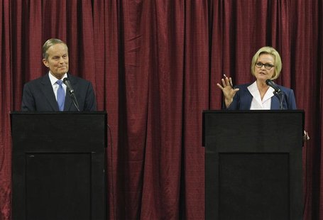 U.S. Senate candidates for Missouri Todd Akin (R) and Senator Claire McCaskill debate in Columbia, Missouri, September 21, 2012. REUTERS/Sar U.S. Senate candidates for Missouri Todd Akin (R) and Senator Claire McCaskill debate in Columbia, Missouri, September 21, 2012. REUTERS/Sar