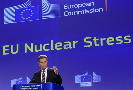 European Energy Commissioner Gunther Oettinger speaks at a news conference on the EU Nuclear Stress Tests in Brussels October 4, 2012. REUTE European Energy Commissioner Gunther Oettinger speaks at a news conference on the EU Nuclear Stress Tests in Brussels October 4, 2012. REUTE
