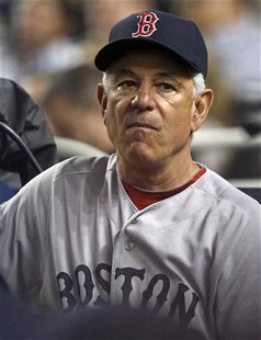 Boston Red Sox manager Bobby Valentine looks on from the dugout against the New York Yankees during the fifth inning of their MLB American L Boston Red Sox manager Bobby Valentine looks on from the dugout against the New York Yankees during the fifth inning of their MLB American L