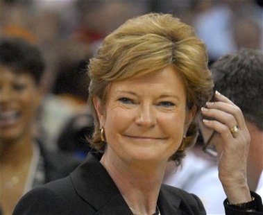Former University of Tennessee Lady Volunteers head coach Pat Summitt reacts after her team defeated Rutgers University Scarlet Knights in t Former University of Tennessee Lady Volunteers head coach Pat Summitt reacts after her team defeated Rutgers University Scarlet Knights in t