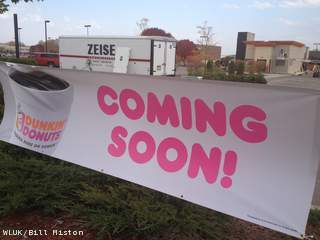 A sign advertises the future Dunkin' Donuts shop in the town of Buchanan, Oct. 4, 2012. (courtesy of FOX 11). A sign advertises the future Dunkin' Donuts shop in the town of Buchanan, Oct. 4, 2012. (courtesy of FOX 11).