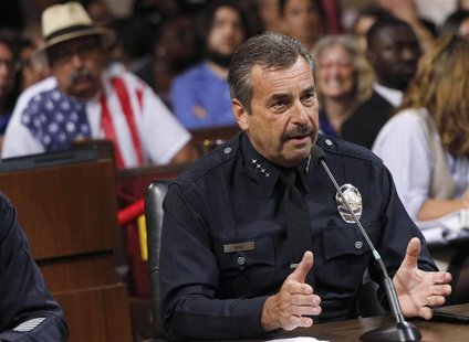 Los Angeles Police Chief Charlie Beck addresses the Los Angeles City Council during a public discussion regarding a proposed ban on medical Los Angeles Police Chief Charlie Beck addresses the Los Angeles City Council during a public discussion regarding a proposed ban on medical