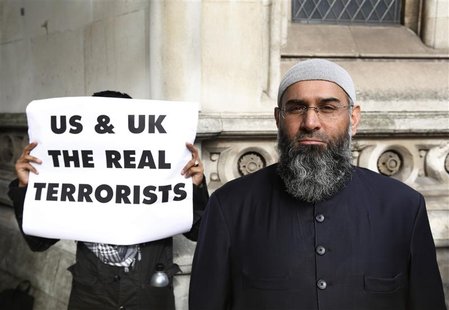 Demonstrator Anjem Choudary, protests in support of Islamist cleric Abu Hamza al-Masri, who is appealing against his extradition to the U.S. Demonstrator Anjem Choudary, protests in support of Islamist cleric Abu Hamza al-Masri, who is appealing against his extradition to the U.S.