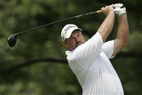 Brendon de Jonge of Zimbabwe plays his shot from the third tee during the final round of the AT&T National PGA Tour golf tournament in Bethe Brendon de Jonge of Zimbabwe plays his shot from the third tee during the final round of the AT&T National PGA Tour golf tournament in Bethe