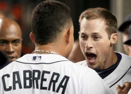 WALK OFF A HERO: Detroit Tigers' Don Kelly (R) celebrates with teammate Miguel Cabrera in MLB American League Division Series baseball playoff action in Detroit, Michigan. REUTERS/Rebecca Cook WALK OFF A HERO: Detroit Tigers' Don Kelly (R) celebrates with teammate Miguel Cabrera in MLB American League Division Series baseball playoff action in Detroit, Michigan. REUTERS/Rebecca Cook