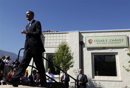 U.S. President Barack Obama walks out to speak at the Cesar E. Chavez National Monument in Keene, California, as part of his three day campa U.S. President Barack Obama walks out to speak at the Cesar E. Chavez National Monument in Keene, California, as part of his three day campa