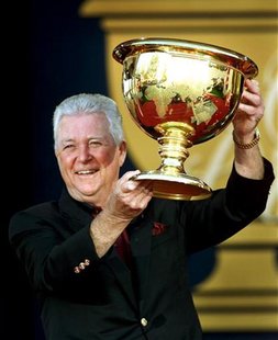 American team captain Ken Venturi holds the President's Cup following his team's victory at the Robert Trent Jones Golf Club in Lake Manassa American team captain Ken Venturi holds the President's Cup following his team's victory at the Robert Trent Jones Golf Club in Lake Manassa