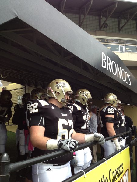 The Broncos prepare to take the field against UMASS, Saturday 10/6/2012 at Waldo Stadium