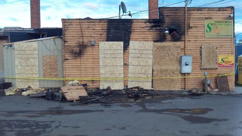 The damage is a little more obvious in this view from the back of the building. The damage is a little more obvious in this view from the back of the building.