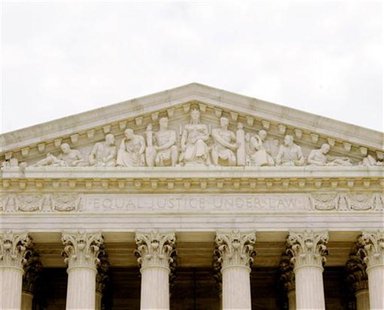 The front of the U.S. Supreme Court which reads 'Equal Justice Under Law' is seen in Washington July 19, 2005. UNICS REUTERS/Larry Downing The front of the U.S. Supreme Court which reads 'Equal Justice Under Law' is seen in Washington July 19, 2005. UNICS REUTERS/Larry Downing