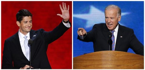 Vice President Joe Biden (R) speaking in Charlotte, North Carolina September 6, 2012, and Republican vice-presidential nominee Paul Ryan, sp Vice President Joe Biden (R) speaking in Charlotte, North Carolina September 6, 2012, and Republican vice-presidential nominee Paul Ryan, sp