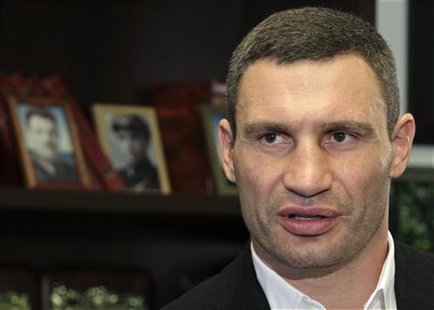 Heavyweight boxing champion and UDAR (Punch) party leader Vitaly Klitschko speaks during an interview at his office in Kiev October 8, 2012. Heavyweight boxing champion and UDAR (Punch) party leader Vitaly Klitschko speaks during an interview at his office in Kiev October 8, 2012.