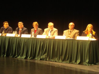L-to-R, 69th Assembly Candidate Paul Knoff (D), 85th Assembly Candidate Pat Snyder (R), 85th Assembly Candidate Mandy Wright (D), 85th Assembly Candidate Jim Maas (L), 86th Assembly Candidate Dennis Halkoski (D), 87th Assembly Candidate Elizabeth Riley (D) at Healthy Marathon County Candidate Forum On Health 10/9/12 L-to-R, 69th Assembly Candidate Paul Knoff (D), 85th Assembly Candidate Pat Snyder (R), 85th Assembly Candidate Mandy Wright (D), 85th Assembly Candidate Jim Maas (L), 86th Assembly Candidate Dennis Halkoski (D), 87th Assembly Candidate Elizabeth Riley (D) at Healthy Marathon County Candidate Forum On Health 10/9/12