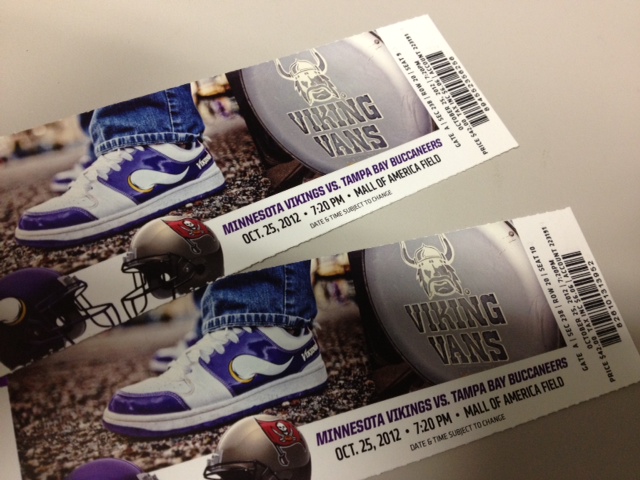 Vikings vs. Tampa Bay Bucs...October 25th Thursday Night Football. We have tickets. Who wants them?