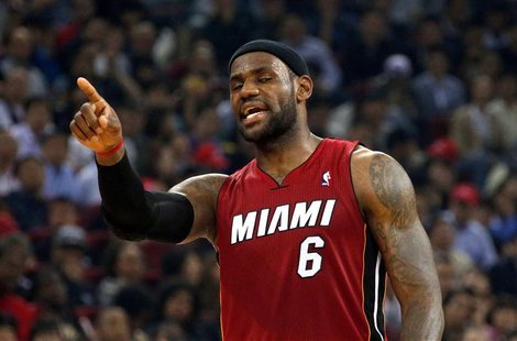 LeBron James of the Miami Heat shouts at a teammate during the first game of the NBA China Games against the Los Angeles Clippers at Wukeson LeBron James of the Miami Heat shouts at a teammate during the first game of the NBA China Games against the Los Angeles Clippers at Wukeson