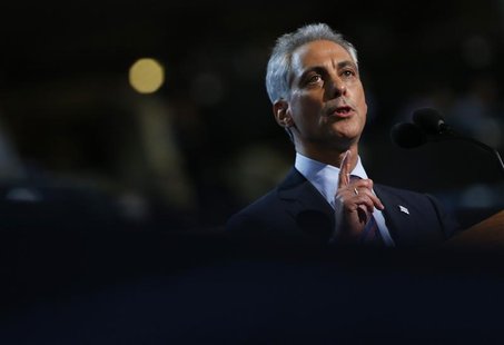Chicago Mayor and former Obama administration official Rahm Emanuel addresses the first session of the Democratic National Convention in Cha Chicago Mayor and former Obama administration official Rahm Emanuel addresses the first session of the Democratic National Convention in Cha