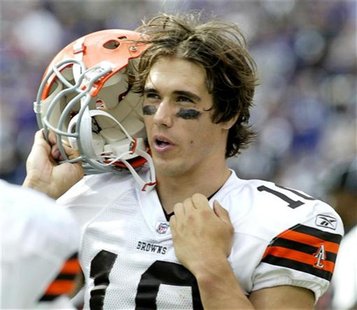 Brady Quinn stands on the sidelines during the second half of their NFL football game against the Baltimore Ravens in Baltimore, Maryland, S Brady Quinn stands on the sidelines during the second half of their NFL football game against the Baltimore Ravens in Baltimore, Maryland, S