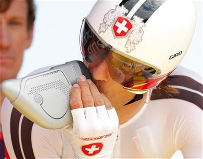 Switzerland's Fabian Cancellara takes a drink befor starting in the men's cycling individual time trial at the London 2012 Olympic Games Aug Switzerland's Fabian Cancellara takes a drink befor starting in the men's cycling individual time trial at the London 2012 Olympic Games Aug