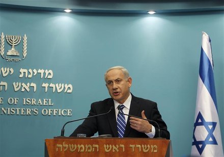Israel's Prime Minister Benjamin Netanyahu speaks during a news conference in Jerusalem October 9, 2012. REUTERS/Ronen Zvulun Israel's Prime Minister Benjamin Netanyahu speaks during a news conference in Jerusalem October 9, 2012. REUTERS/Ronen Zvulun