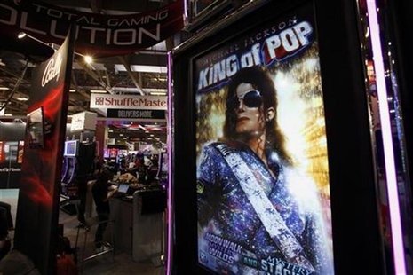 A portrait of the late pop star Michael Jackson is displayed on a slot machine at Gaming Expo Asia in Macau May 22, 2012. REUTERS/Bobby Yip A portrait of the late pop star Michael Jackson is displayed on a slot machine at Gaming Expo Asia in Macau May 22, 2012. REUTERS/Bobby Yip