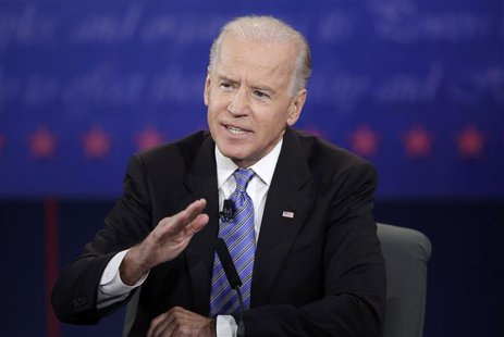 U.S. Vice President Joe Biden answes a question during the vice presidential debate with Republican vice presidential nominee Paul Ryan (not U.S. Vice President Joe Biden answes a question during the vice presidential debate with Republican vice presidential nominee Paul Ryan (not