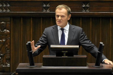 Poland's Prime Minister Donald Tusk delivers a speech at the Polish Parliament In Warsaw October 12, 2012. REUTERS/Slawomir Kaminski/Agancja Poland's Prime Minister Donald Tusk delivers a speech at the Polish Parliament In Warsaw October 12, 2012. REUTERS/Slawomir Kaminski/Agancja