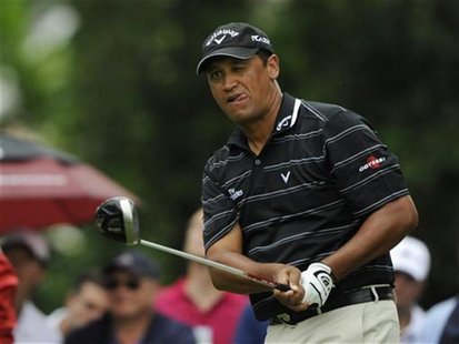 New Zealand's Michael Campbell watches his shot on the third tee during the first round of the 2011 U.S. Open golf tournament at Congression New Zealand's Michael Campbell watches his shot on the third tee during the first round of the 2011 U.S. Open golf tournament at Congression