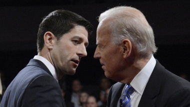 Republican vice-presidential nominee Paul Ryan and Vice President Joe Biden (D) chat at the conclusion of the vice presidential debate in Danville, Kentucky, October 11, 2012. REUTERS/Michael Reynolds/POOL Republican vice-presidential nominee Paul Ryan and Vice President Joe Biden (D) chat at the conclusion of the vice presidential debate in Danville, Kentucky, October 11, 2012. REUTERS/Michael Reynolds/POOL