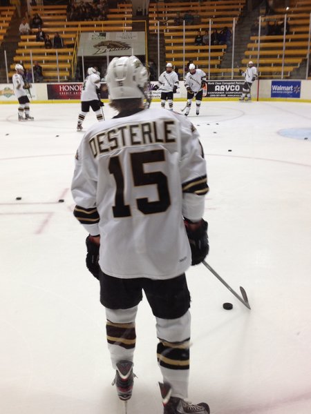 Western Michigan University player Jordan Osterle warms up prior to the St. Lawrence Saints game on Saturday 10/13/2012.