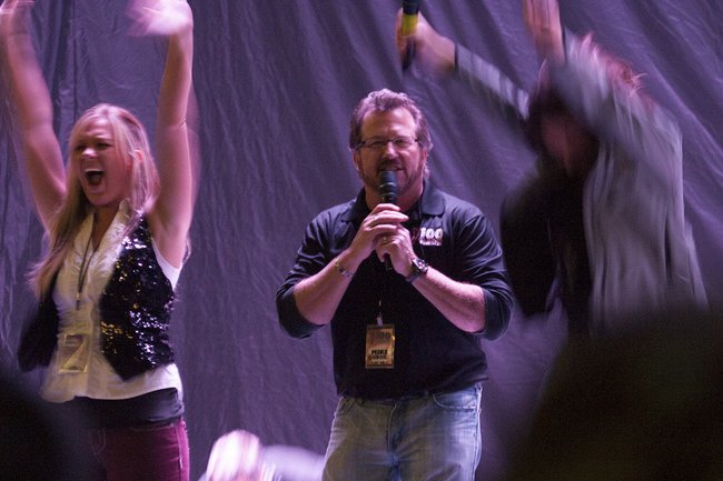 Abby, Mike Dubord, and Charli on stage