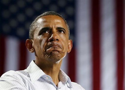 U.S. President Barack Obama pauses at a campaign event at the Kissimmee Civic Center in Florida, September 8, 2012. REUTERS/Larry Downing U.S. President Barack Obama pauses at a campaign event at the Kissimmee Civic Center in Florida, September 8, 2012. REUTERS/Larry Downing