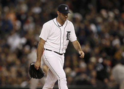 Detroit Tigers starting pitcher Justin Verlander walks off the mound at the end of the sixth inning against the New York Yankees during Game Detroit Tigers starting pitcher Justin Verlander walks off the mound at the end of the sixth inning against the New York Yankees during Game