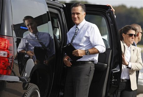 U.S. Republican presidential nominee and former Massachusetts Governor Mitt Romney boards his campaign plane in Norfolk, Virginia, October 1 U.S. Republican presidential nominee and former Massachusetts Governor Mitt Romney boards his campaign plane in Norfolk, Virginia, October 1