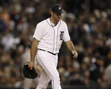 Detroit Tigers starting pitcher Justin Verlander walks off the mound at the end of the sixth inning against the New York Yankees during Game 3 in their MLB ALCS baseball playoff series in Detroit, Michigan, October 16, 2012. REUTERS/Jessica Rinaldi Detroit Tigers starting pitcher Justin Verlander walks off the mound at the end of the sixth inning against the New York Yankees during Game 3 in their MLB ALCS baseball playoff series in Detroit, Michigan, October 16, 2012. REUTERS/Jessica Rinaldi