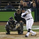 Detroit Tigers' Jhonny Peralta connects for a solo home run in the eighth inning against the New York Yankees during Game 4 of their MLB ALC Detroit Tigers' Jhonny Peralta connects for a solo home run in the eighth inning against the New York Yankees during Game 4 of their MLB ALC