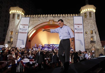 U.S. Republican presidential nominee and former Massachusetts Governor Mitt Romney arrives at a campaign rally in Daytona Beach, Florida, Oc U.S. Republican presidential nominee and former Massachusetts Governor Mitt Romney arrives at a campaign rally in Daytona Beach, Florida, Oc