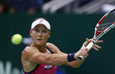 Australia's Samantha Stosur hits a return against Serbia's Ana Ivanovic during their Kremlin Cup semifinal tennis match in Moscow October 20 Australia's Samantha Stosur hits a return against Serbia's Ana Ivanovic during their Kremlin Cup semifinal tennis match in Moscow October 20