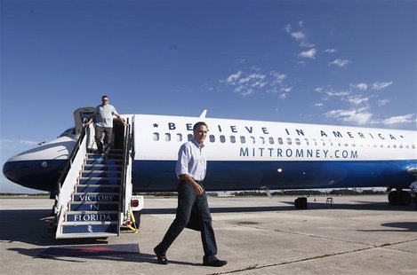 U.S. Republican presidential nominee and former Massachusetts Governor Mitt Romney steps off his campaign plane in West Palm Beach, Florida, U.S. Republican presidential nominee and former Massachusetts Governor Mitt Romney steps off his campaign plane in West Palm Beach, Florida,