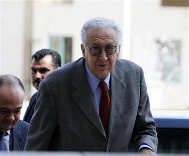 UN-Arab League peace envoy for Syria Lakhdar Brahimi arrives for a joint news conference in Amman October 18, 2012. REUTERS/Ali Jarekji UN-Arab League peace envoy for Syria Lakhdar Brahimi arrives for a joint news conference in Amman October 18, 2012. REUTERS/Ali Jarekji