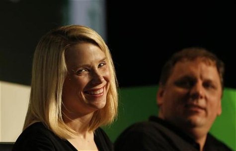 Yahoo! Chief Executive Marissa Mayer (L) smiles a Startup Battlefield session at TechCrunch Disrupt SF 2012 at the San Francisco Design Cent Yahoo! Chief Executive Marissa Mayer (L) smiles a Startup Battlefield session at TechCrunch Disrupt SF 2012 at the San Francisco Design Cent